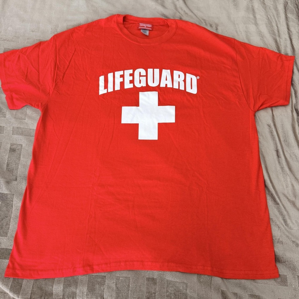Lifeguard Shirt Mens XL Red LIFEGUARD Cross Crewneck Graphic Tee Beach Summer